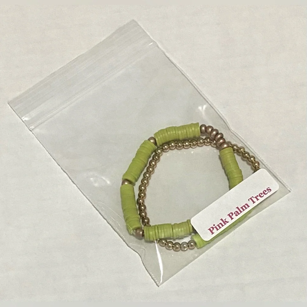 Green Gold Heishi Clay Beaded Bracelets Boho Preppy Y2K Eclectic Fall Festival